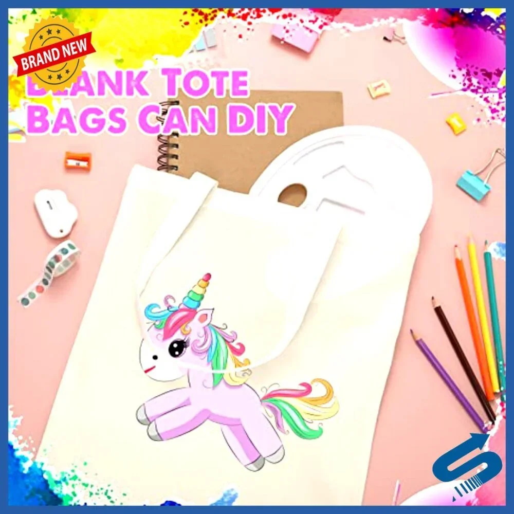 Blank Canvas Tote Bags Lightweight Reusable DIY Crafting Decorating 13x15 Inch
